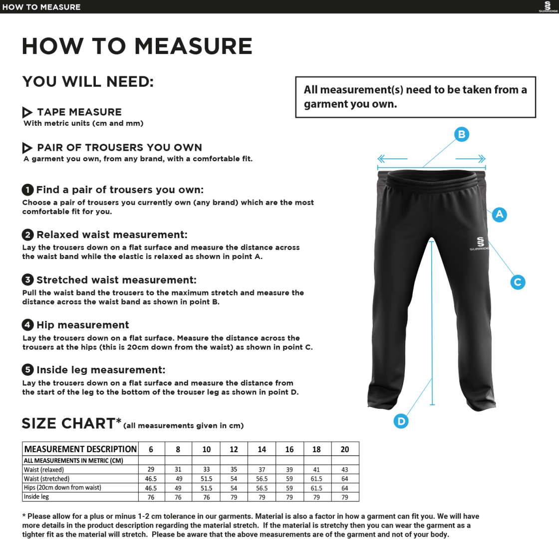 Brill CC - Women's Rip Stop Track Pant :  Navy - Size Guide