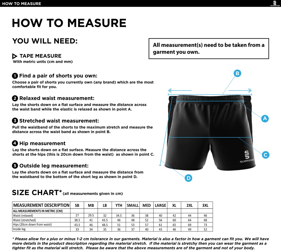 Brill CC - Performance Gym Short - Size Guide