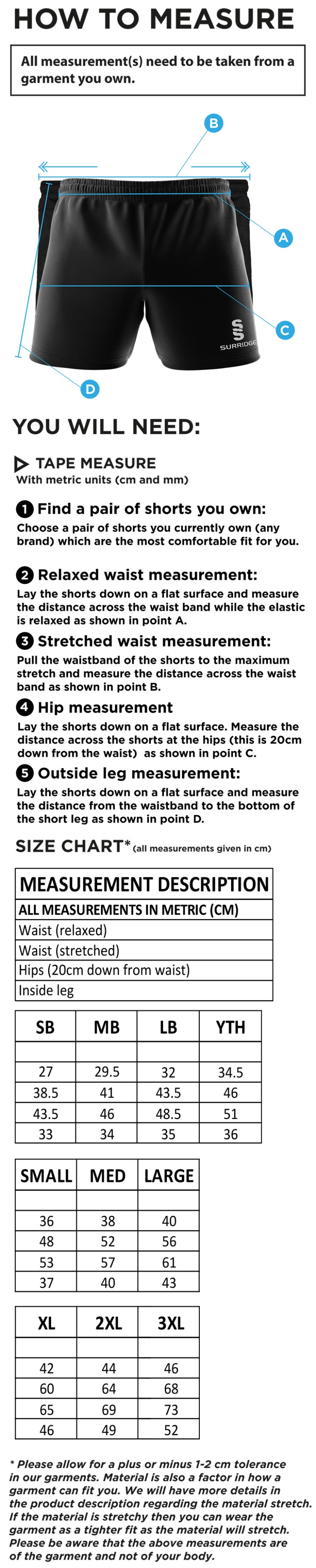 Brill CC - Performance Gym Short - Size Guide