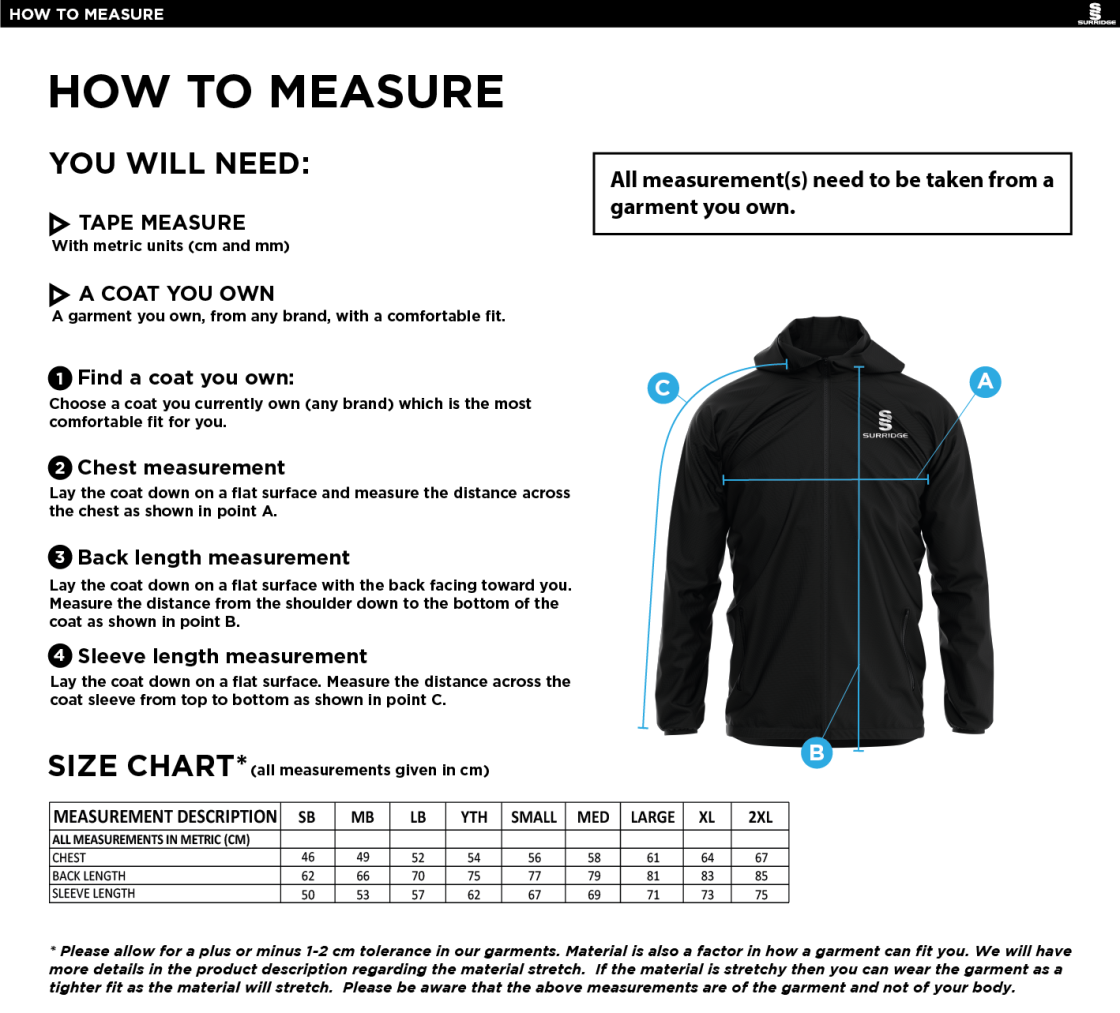 Dual Elite 1/4 Zip Hoody / Rain Jacket - Size Guide