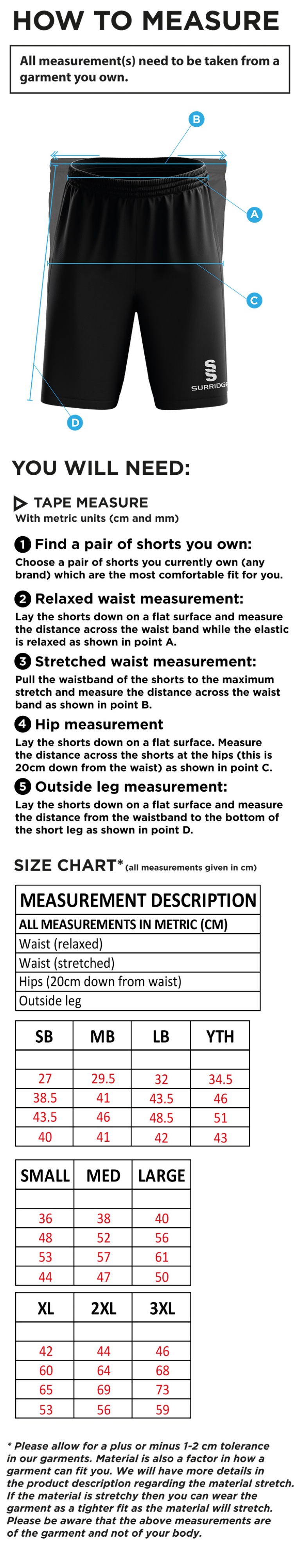 Brill CC - Blade Shorts - Size Guide