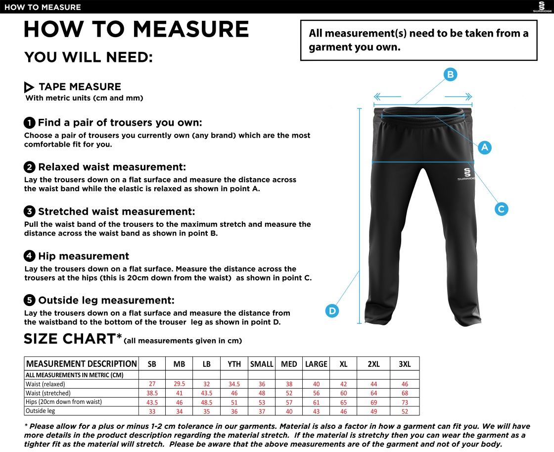 Brill CC - Rip Stop Track Pant - Size Guide