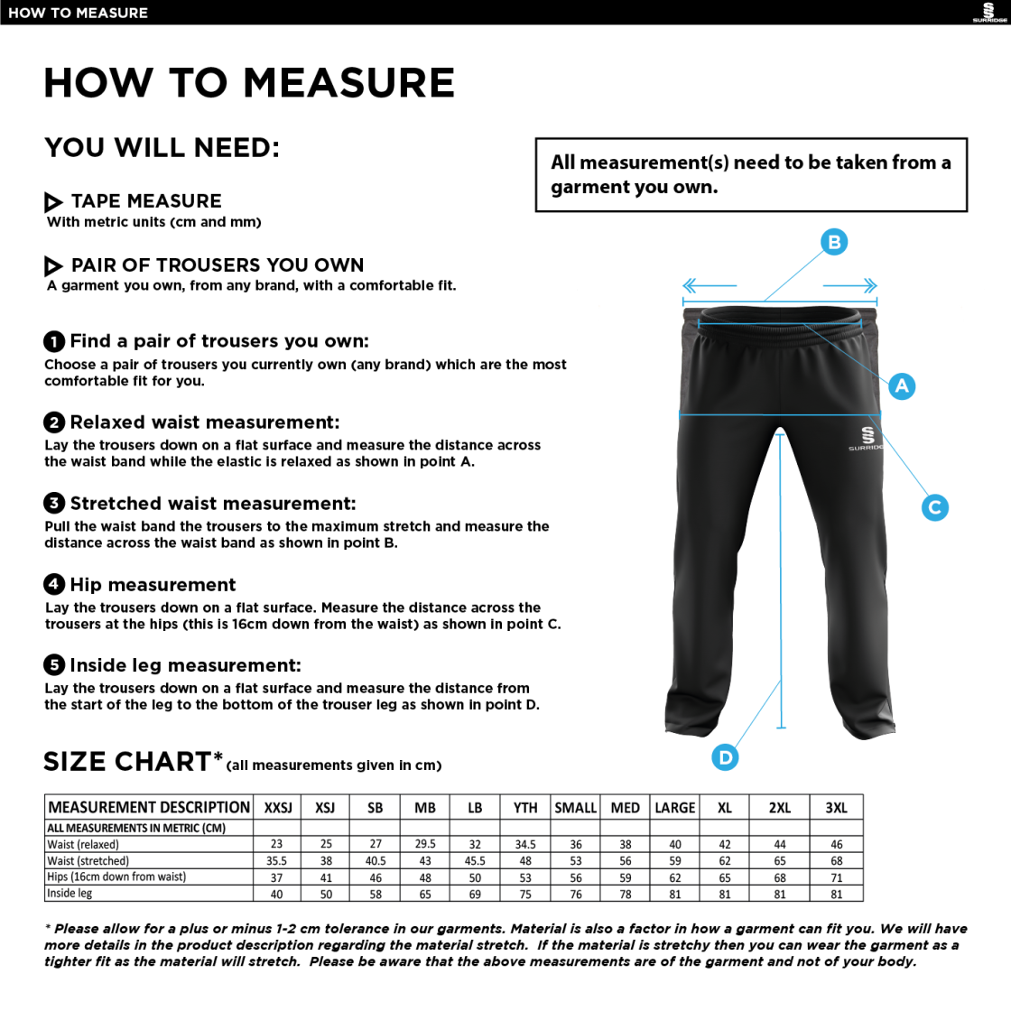 Brill CC - Poplin Track Pant - Size Guide