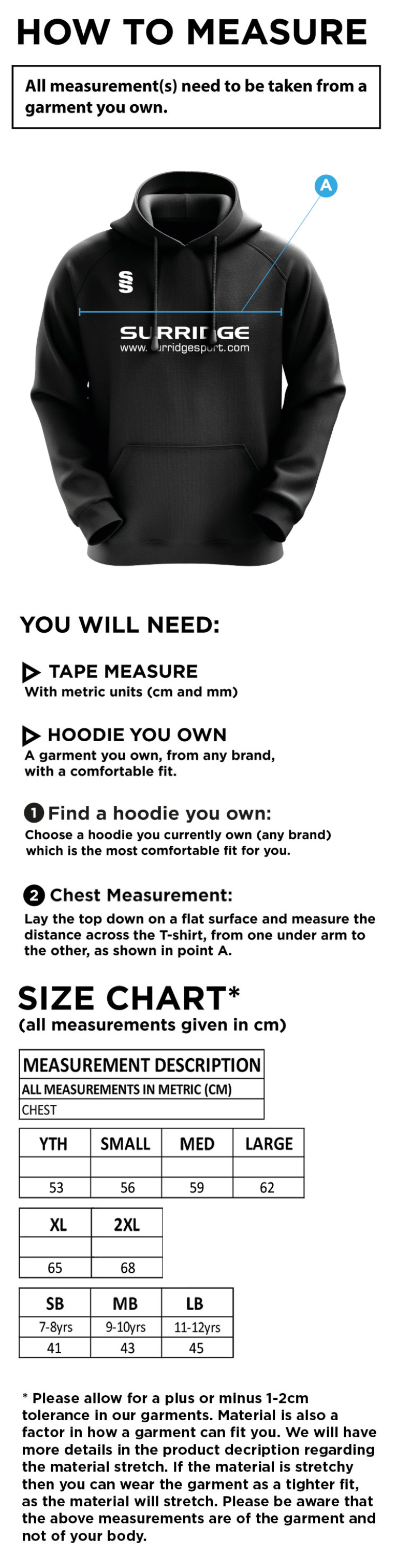 Brill CC - Blade Hoody - Size Guide