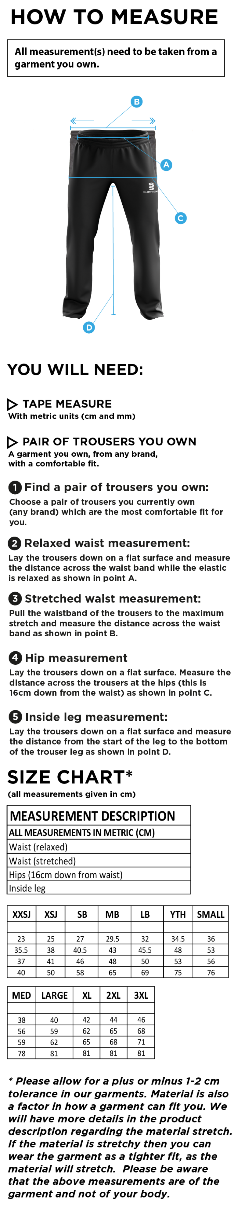 Brill CC - Poplin Track Pant - Size Guide