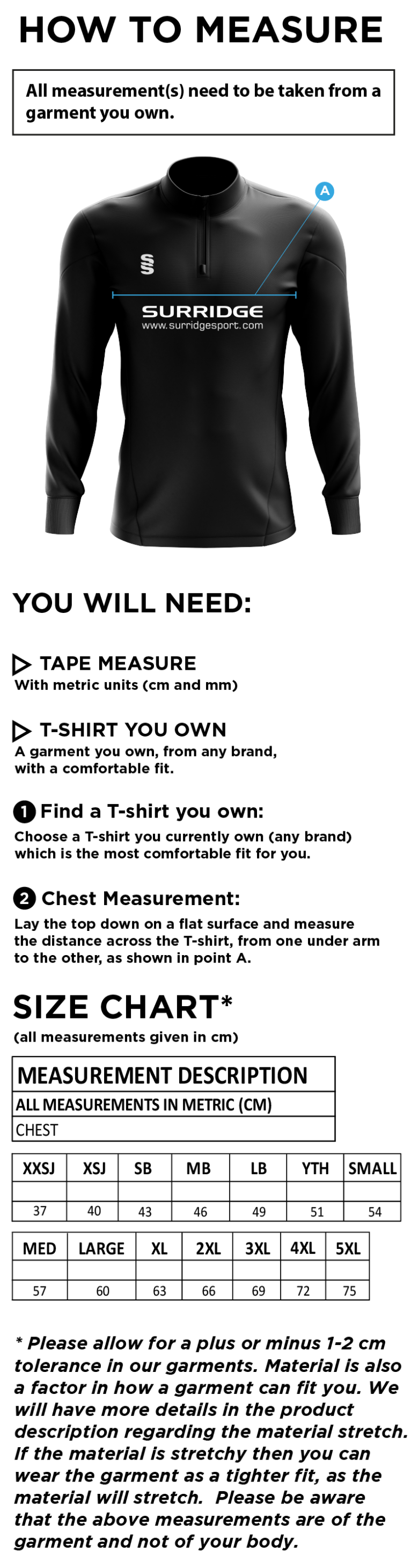 Brill CC - Blade Performance Top - Size Guide